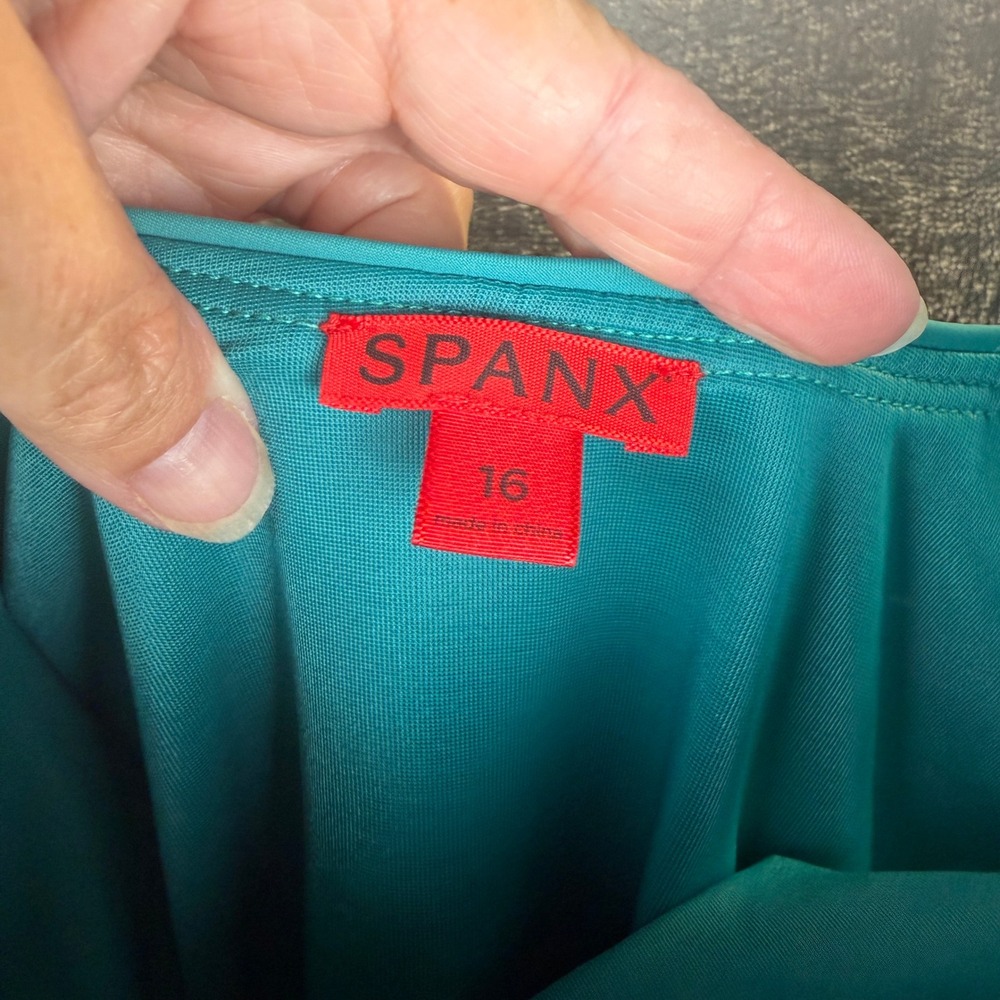 Spanx Womens Teal Blue V-Neck Ruched Tummy Control One Piece Swimsuit Size 16 - Picture 2 of 5
